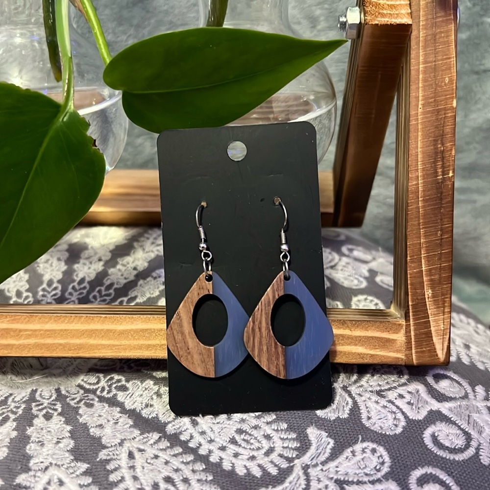 blue with wood earrings